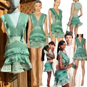 🆕 PATBO 🧿 NWOT Samba Fringe Cut-Out Mini Dress, Light Green - Sz US 2